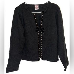 Gymboree Girls Vintage Size 6 Black cardigan sweater Cherry Ribbon Trim